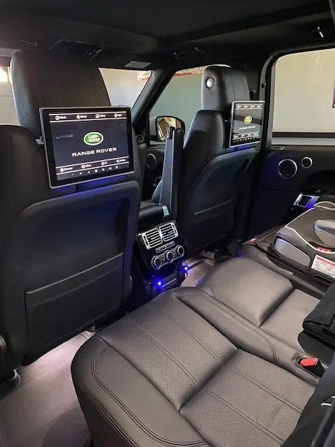 Rear seat entertainment screens installed in Range Rover